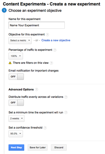 A/B testing guide: create Google Experiment